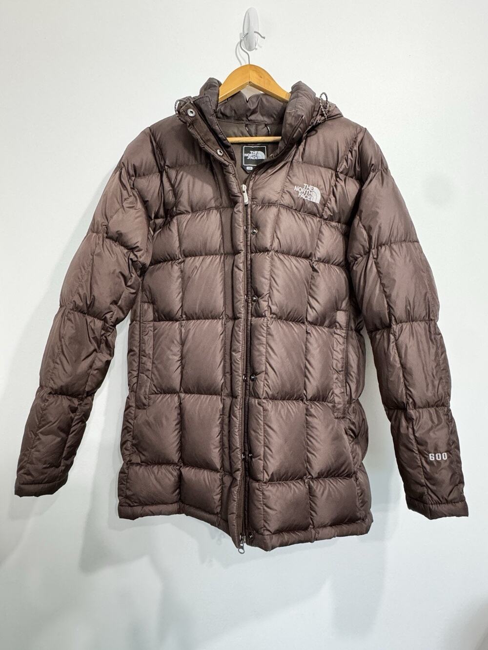 The North Face Women's Down Puffer 600 Jacket W/Hood Brown Size L Full Zip #1110